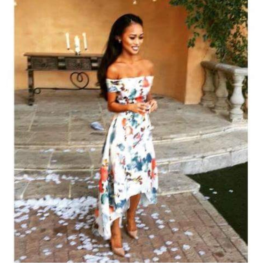 Stunning Floral Off Shoulder, High-Low ChiChi London Dress UK 🇬🇧